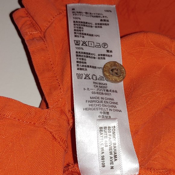 Tommy Bahama Silk Shirt Embroidered UM Short Sleeve Button Down Orange Size XXL - Picture 7 of 10